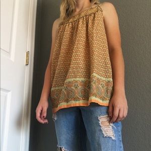 Orange Printed Tank Top